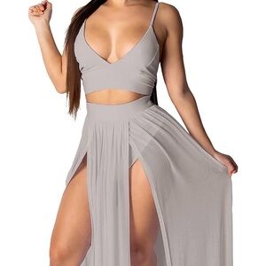 Elegant Gray Women's Skirt Set XS